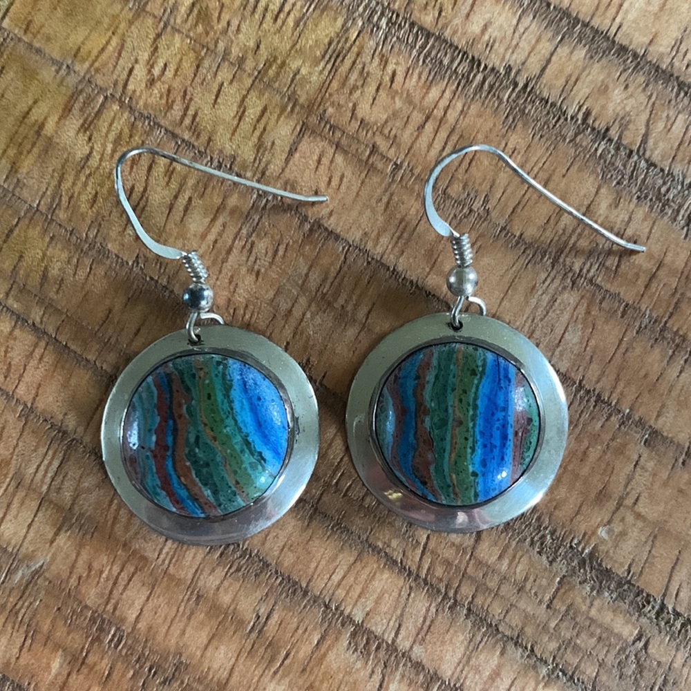 Rainbow Calsilica & Sterling Silver Earrings